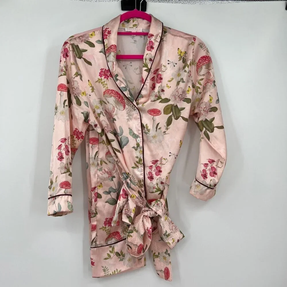 Livenza pajama set pink mushroom floral print woman's size small